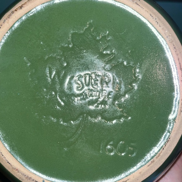 Vintage Monmouth Green and Yellow Western Stoneware Bean Pot - Picture 2 of 5